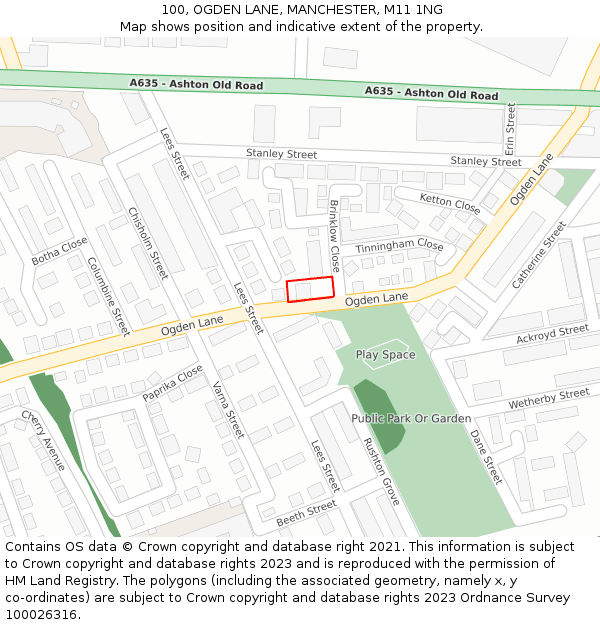 100, OGDEN LANE, MANCHESTER, M11 1NG: Location map and indicative extent of plot