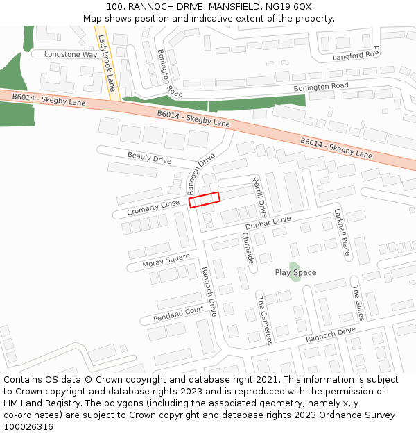 100, RANNOCH DRIVE, MANSFIELD, NG19 6QX: Location map and indicative extent of plot