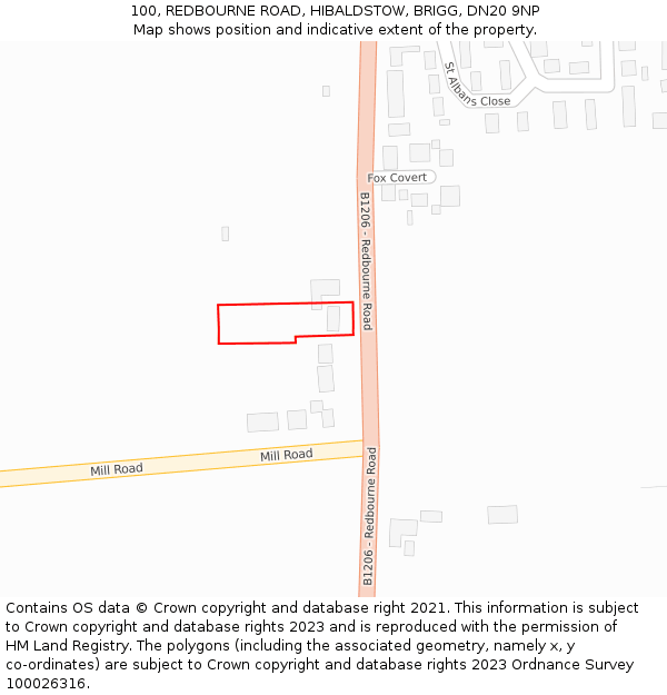 100, REDBOURNE ROAD, HIBALDSTOW, BRIGG, DN20 9NP: Location map and indicative extent of plot