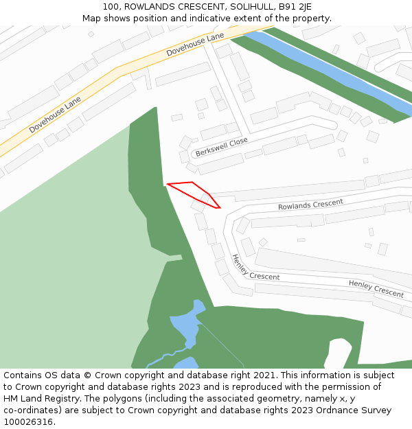 100, ROWLANDS CRESCENT, SOLIHULL, B91 2JE: Location map and indicative extent of plot