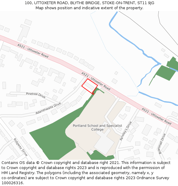 100, UTTOXETER ROAD, BLYTHE BRIDGE, STOKE-ON-TRENT, ST11 9JG: Location map and indicative extent of plot