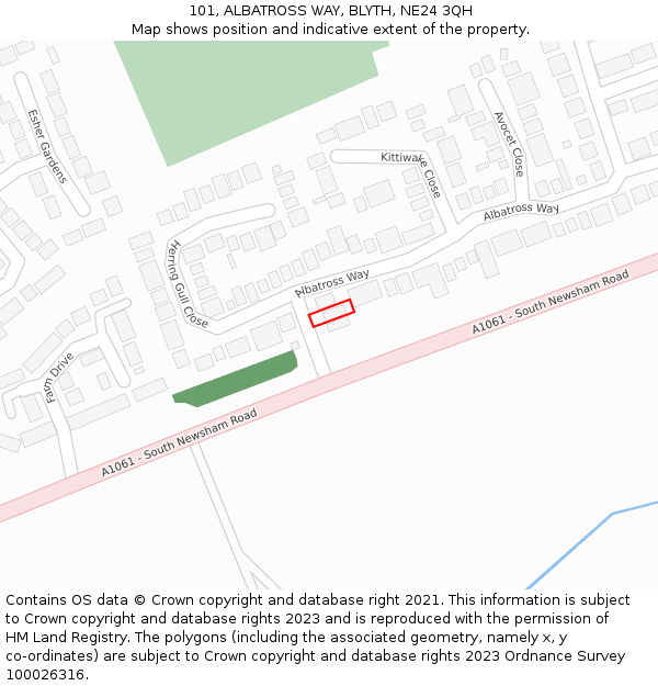 101, ALBATROSS WAY, BLYTH, NE24 3QH: Location map and indicative extent of plot