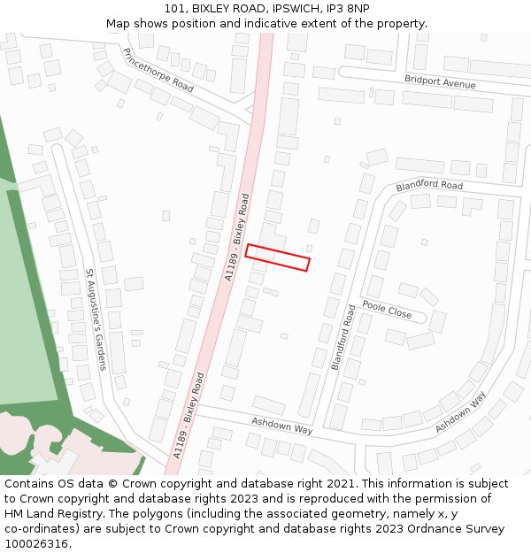 101, BIXLEY ROAD, IPSWICH, IP3 8NP: Location map and indicative extent of plot