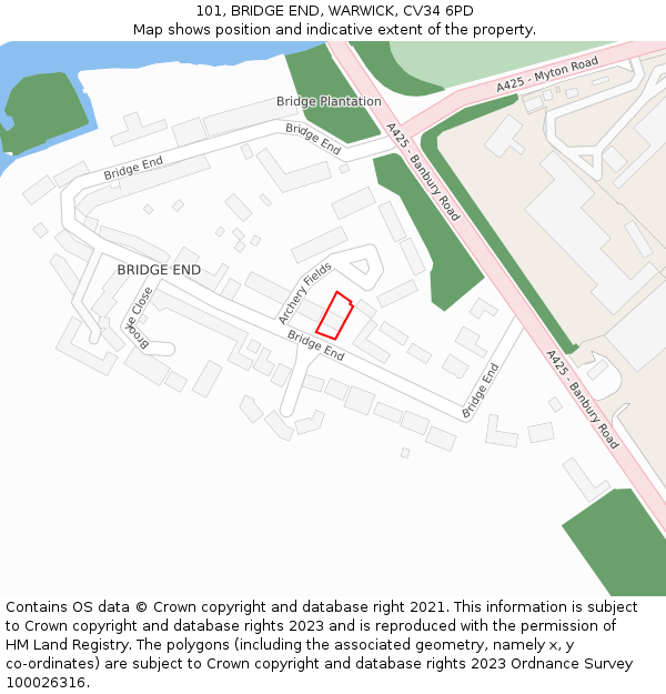 101, BRIDGE END, WARWICK, CV34 6PD: Location map and indicative extent of plot