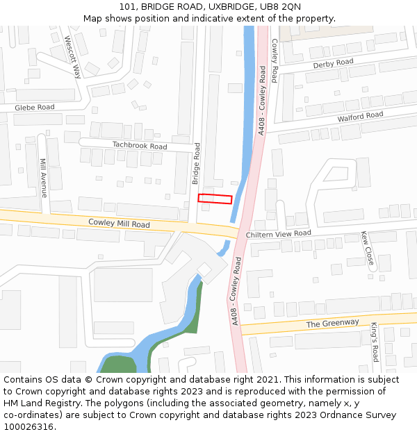 101, BRIDGE ROAD, UXBRIDGE, UB8 2QN: Location map and indicative extent of plot