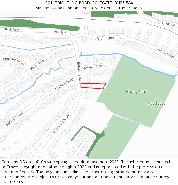 101, BRIGHTLING ROAD, POLEGATE, BN26 5AX: Location map and indicative extent of plot