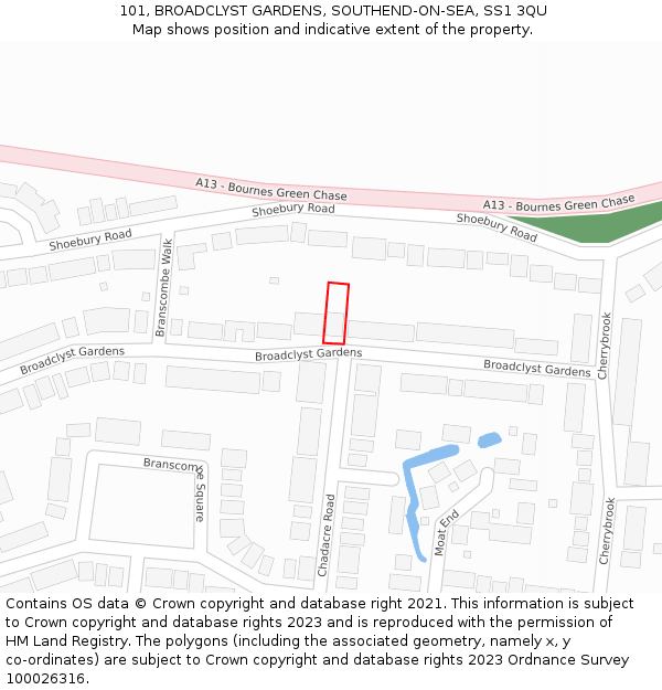 101, BROADCLYST GARDENS, SOUTHEND-ON-SEA, SS1 3QU: Location map and indicative extent of plot