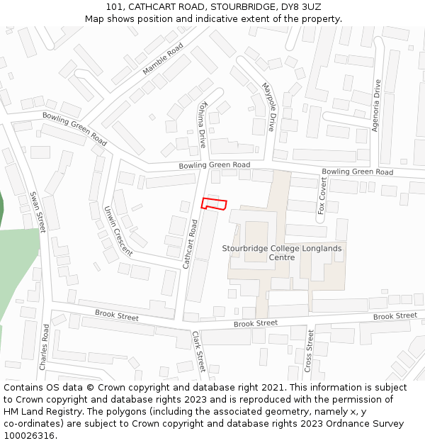 101, CATHCART ROAD, STOURBRIDGE, DY8 3UZ: Location map and indicative extent of plot