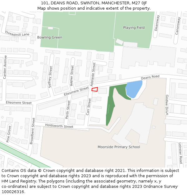 101, DEANS ROAD, SWINTON, MANCHESTER, M27 0JF: Location map and indicative extent of plot