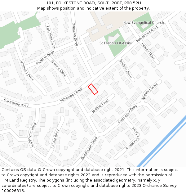 101, FOLKESTONE ROAD, SOUTHPORT, PR8 5PH: Location map and indicative extent of plot