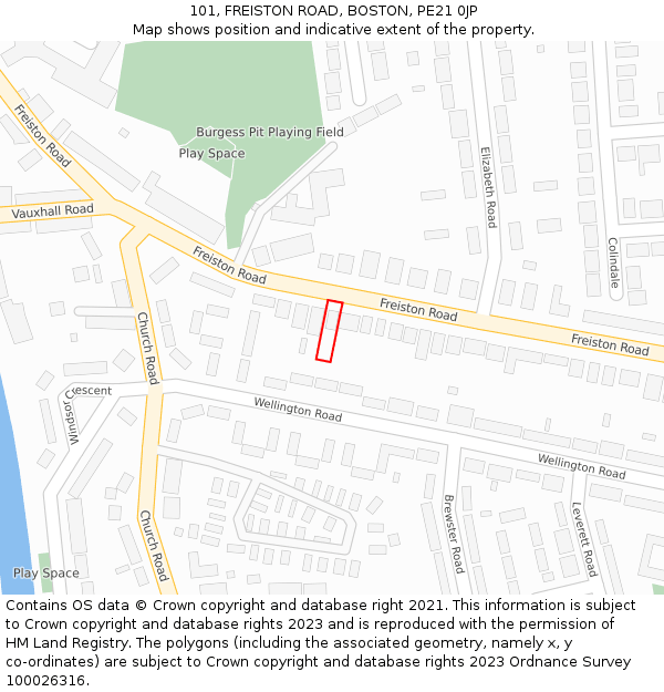 101, FREISTON ROAD, BOSTON, PE21 0JP: Location map and indicative extent of plot