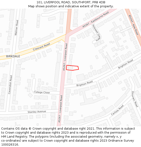 101, LIVERPOOL ROAD, SOUTHPORT, PR8 4DB: Location map and indicative extent of plot