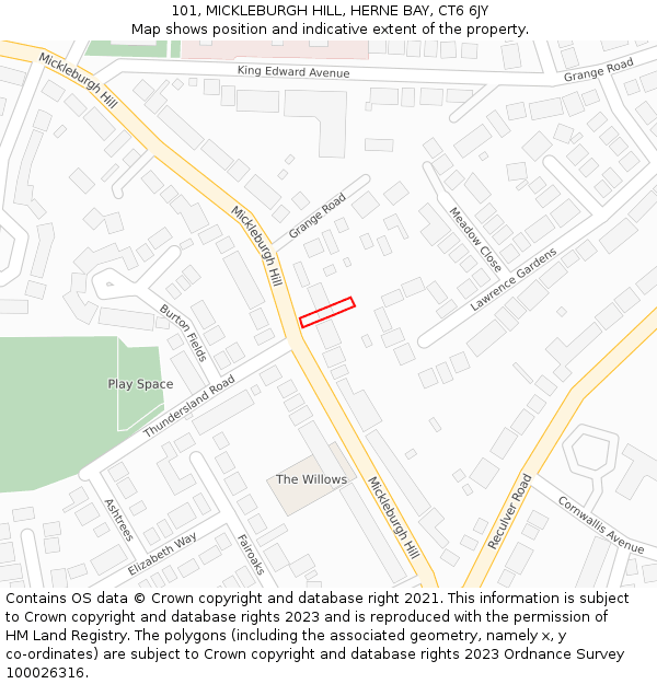 101, MICKLEBURGH HILL, HERNE BAY, CT6 6JY: Location map and indicative extent of plot