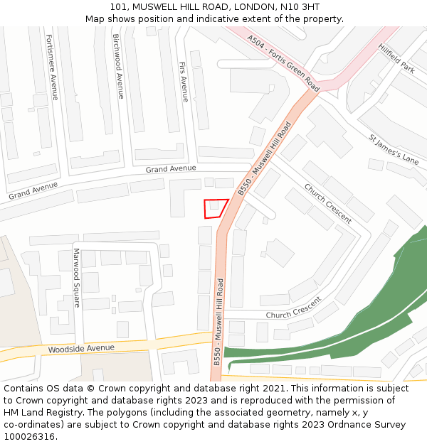 101, MUSWELL HILL ROAD, LONDON, N10 3HT: Location map and indicative extent of plot