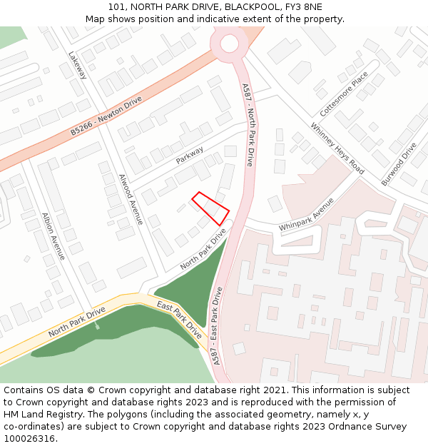 101, NORTH PARK DRIVE, BLACKPOOL, FY3 8NE: Location map and indicative extent of plot