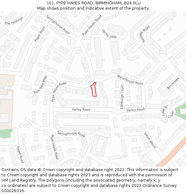 101, PYPE HAYES ROAD, BIRMINGHAM, B24 0LU: Location map and indicative extent of plot