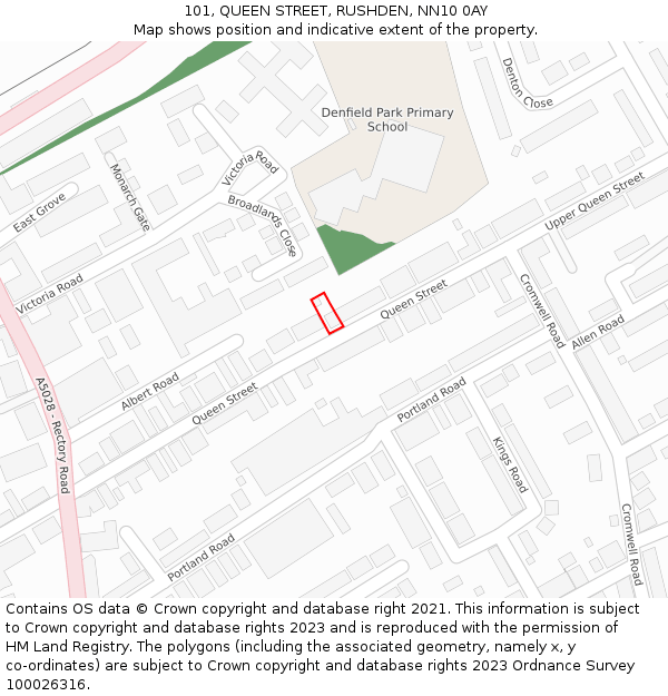 101, QUEEN STREET, RUSHDEN, NN10 0AY: Location map and indicative extent of plot