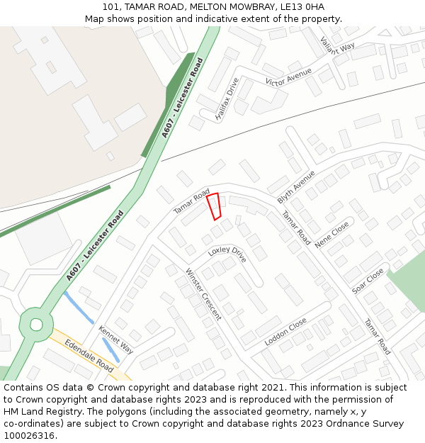 101, TAMAR ROAD, MELTON MOWBRAY, LE13 0HA: Location map and indicative extent of plot