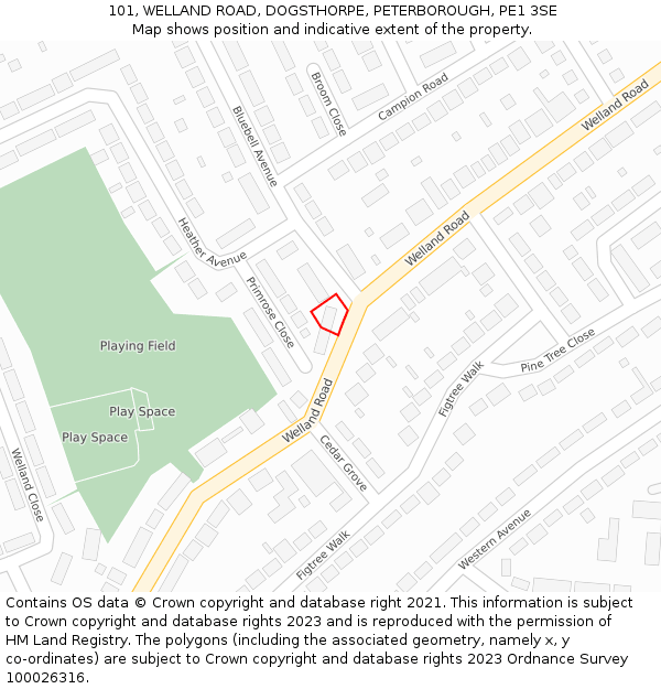 101, WELLAND ROAD, DOGSTHORPE, PETERBOROUGH, PE1 3SE: Location map and indicative extent of plot