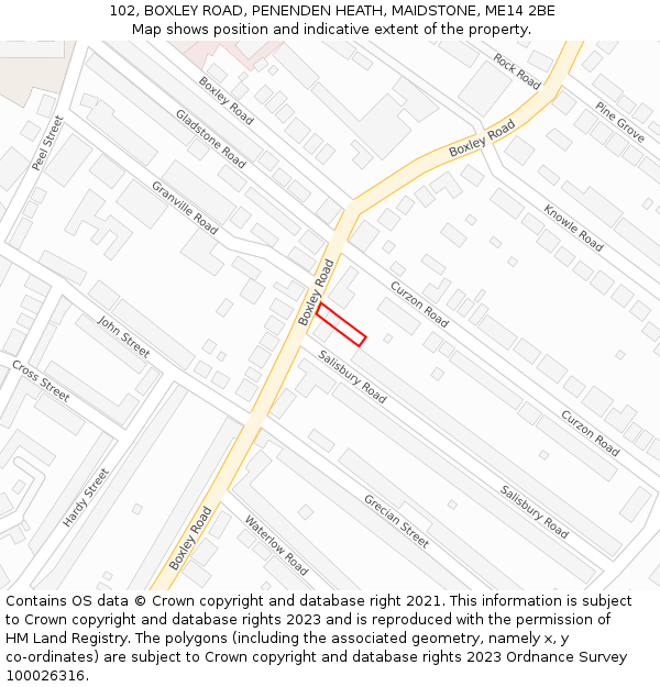 102, BOXLEY ROAD, PENENDEN HEATH, MAIDSTONE, ME14 2BE: Location map and indicative extent of plot