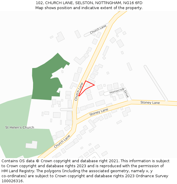 102, CHURCH LANE, SELSTON, NOTTINGHAM, NG16 6FD: Location map and indicative extent of plot