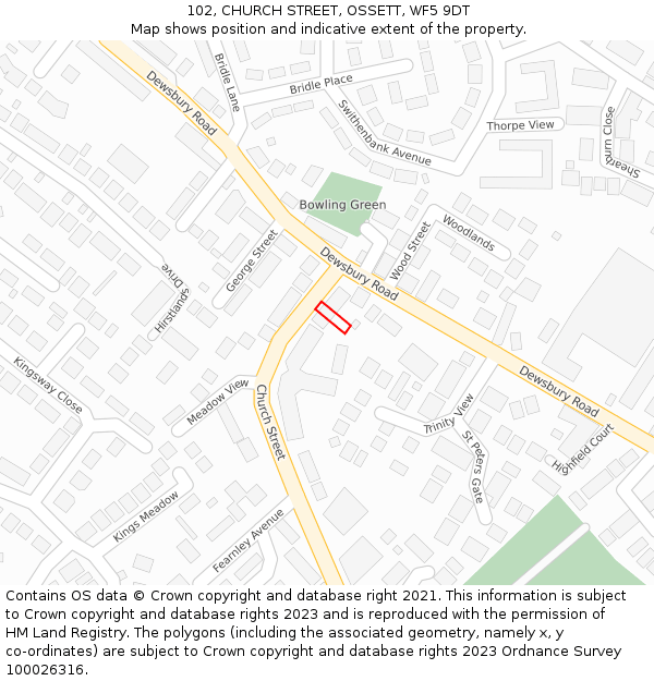 102, CHURCH STREET, OSSETT, WF5 9DT: Location map and indicative extent of plot