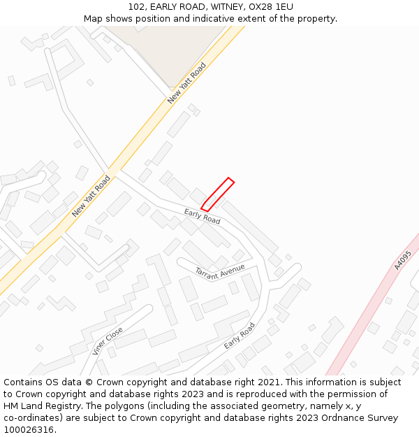 102, EARLY ROAD, WITNEY, OX28 1EU: Location map and indicative extent of plot