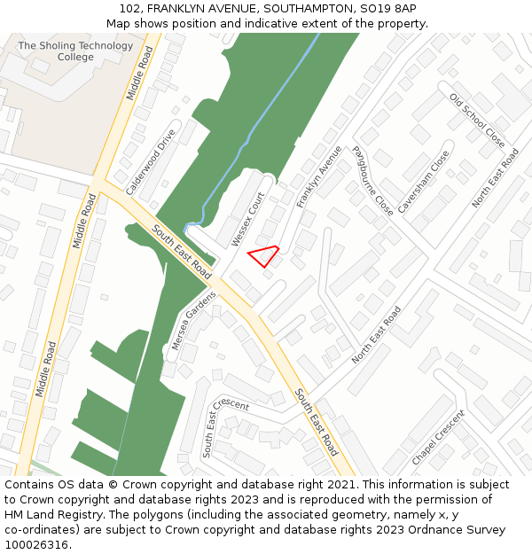 102, FRANKLYN AVENUE, SOUTHAMPTON, SO19 8AP: Location map and indicative extent of plot