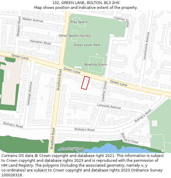 102, GREEN LANE, BOLTON, BL3 2HX: Location map and indicative extent of plot