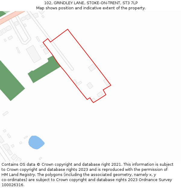 102, GRINDLEY LANE, STOKE-ON-TRENT, ST3 7LP: Location map and indicative extent of plot