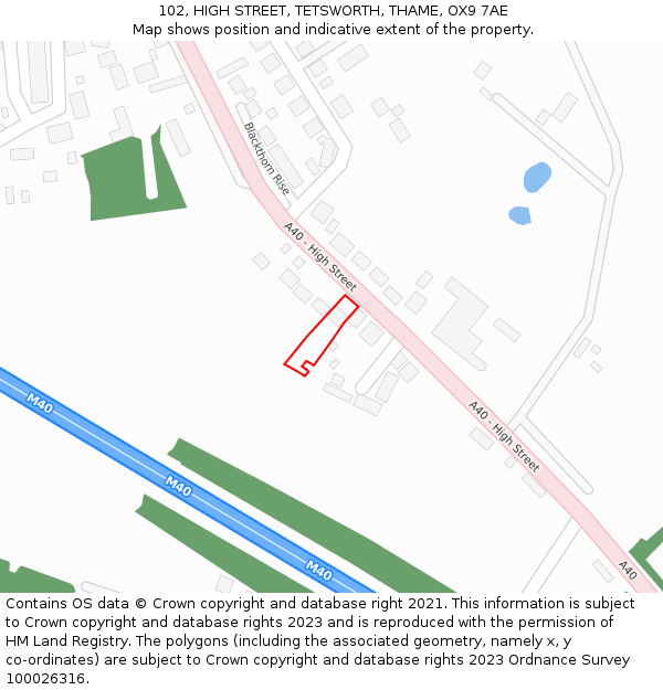 102, HIGH STREET, TETSWORTH, THAME, OX9 7AE: Location map and indicative extent of plot