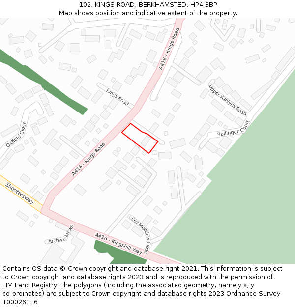 102, KINGS ROAD, BERKHAMSTED, HP4 3BP: Location map and indicative extent of plot