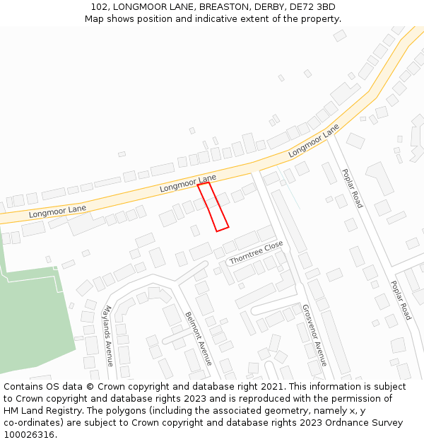 102, LONGMOOR LANE, BREASTON, DERBY, DE72 3BD: Location map and indicative extent of plot