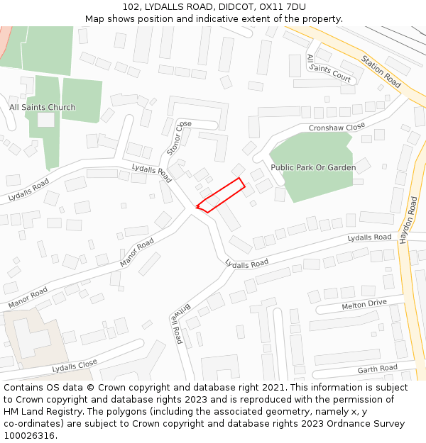 102, LYDALLS ROAD, DIDCOT, OX11 7DU: Location map and indicative extent of plot