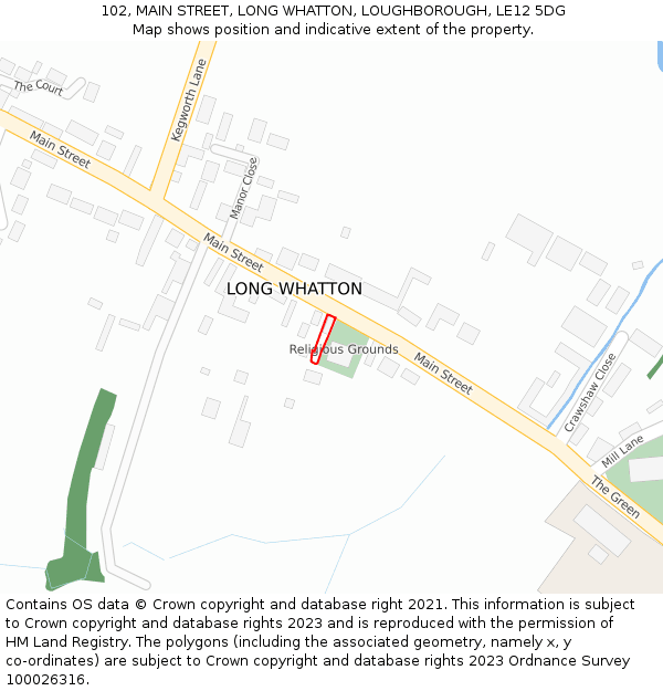 102, MAIN STREET, LONG WHATTON, LOUGHBOROUGH, LE12 5DG: Location map and indicative extent of plot