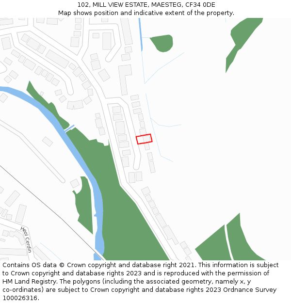 102, MILL VIEW ESTATE, MAESTEG, CF34 0DE: Location map and indicative extent of plot