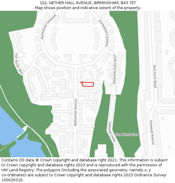 102, NETHER HALL AVENUE, BIRMINGHAM, B43 7ET: Location map and indicative extent of plot