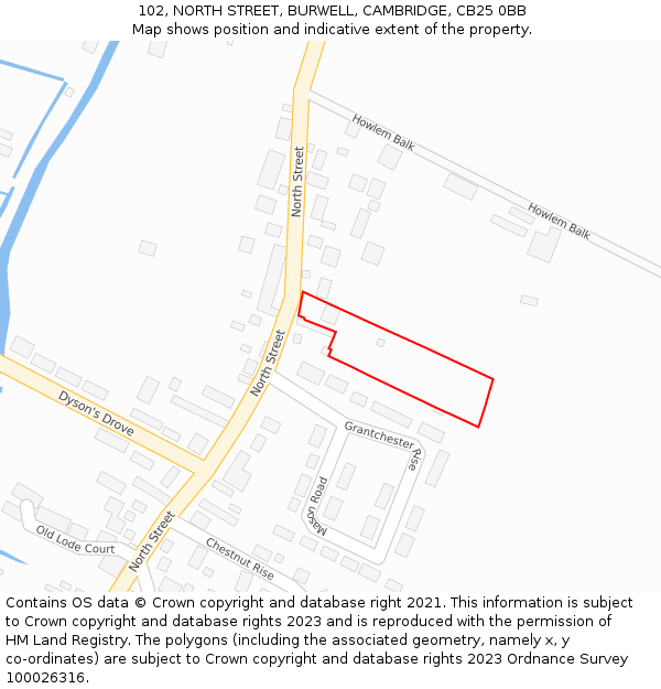 102, NORTH STREET, BURWELL, CAMBRIDGE, CB25 0BB: Location map and indicative extent of plot