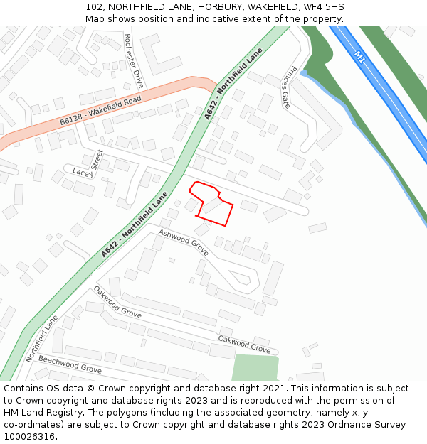 102, NORTHFIELD LANE, HORBURY, WAKEFIELD, WF4 5HS: Location map and indicative extent of plot