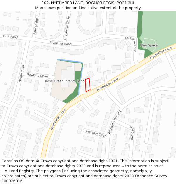 102, NYETIMBER LANE, BOGNOR REGIS, PO21 3HL: Location map and indicative extent of plot