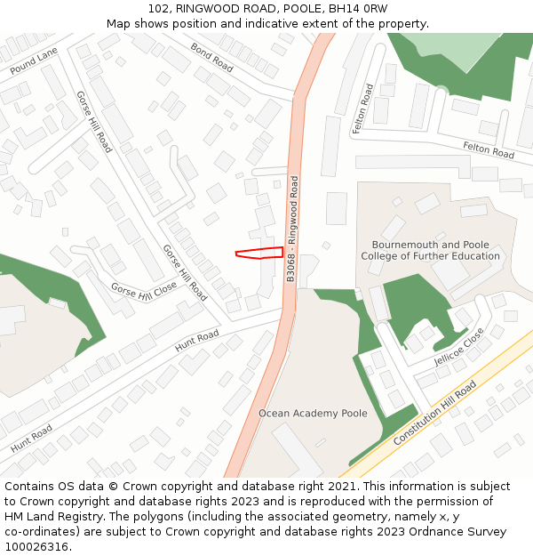 102, RINGWOOD ROAD, POOLE, BH14 0RW: Location map and indicative extent of plot