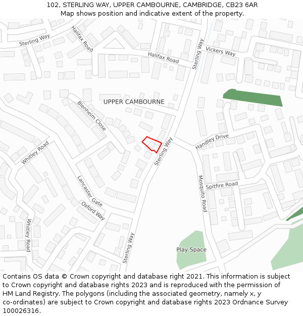 102, STERLING WAY, UPPER CAMBOURNE, CAMBRIDGE, CB23 6AR: Location map and indicative extent of plot