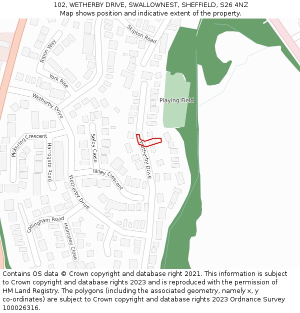 102, WETHERBY DRIVE, SWALLOWNEST, SHEFFIELD, S26 4NZ: Location map and indicative extent of plot