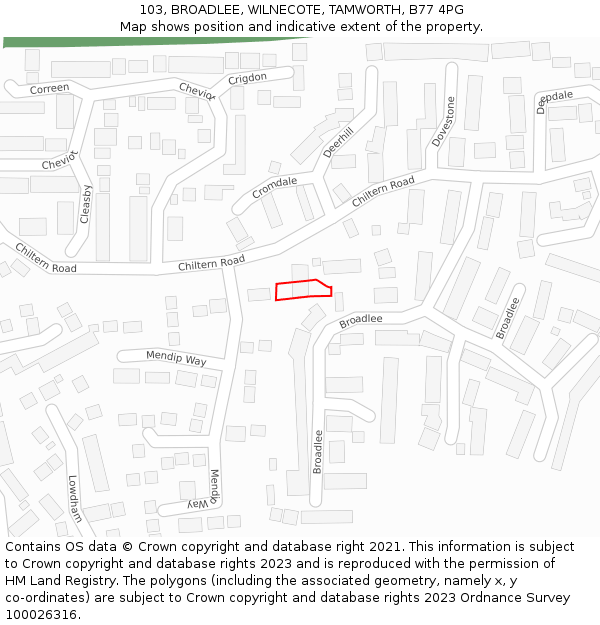 103, BROADLEE, WILNECOTE, TAMWORTH, B77 4PG: Location map and indicative extent of plot