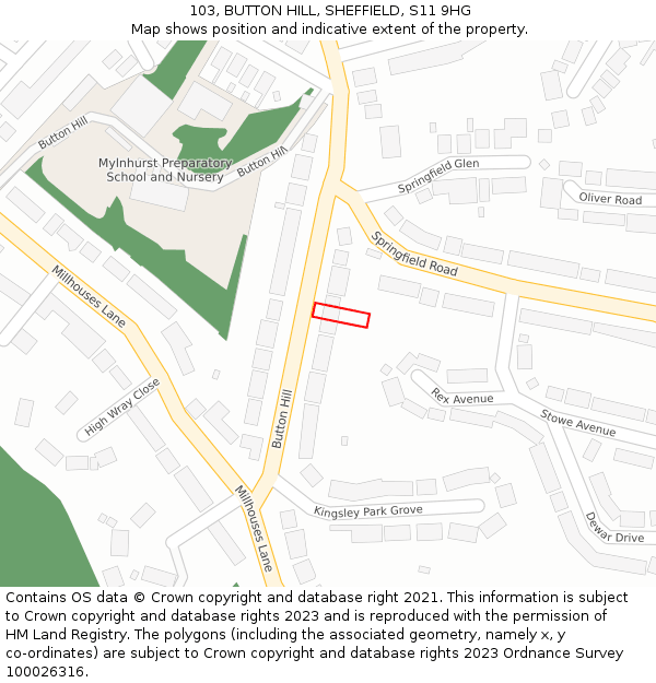 103, BUTTON HILL, SHEFFIELD, S11 9HG: Location map and indicative extent of plot