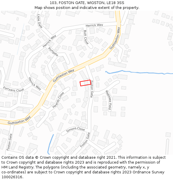 103, FOSTON GATE, WIGSTON, LE18 3SS: Location map and indicative extent of plot