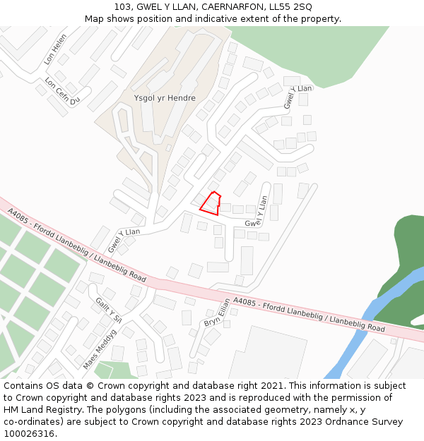 103, GWEL Y LLAN, CAERNARFON, LL55 2SQ: Location map and indicative extent of plot