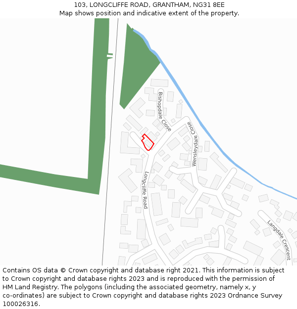 103, LONGCLIFFE ROAD, GRANTHAM, NG31 8EE: Location map and indicative extent of plot