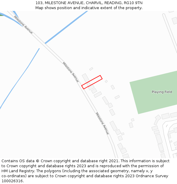 103, MILESTONE AVENUE, CHARVIL, READING, RG10 9TN: Location map and indicative extent of plot