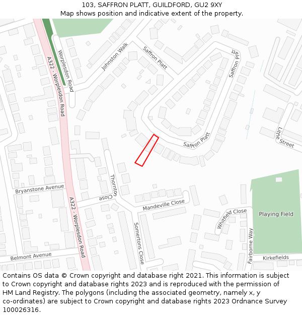 103, SAFFRON PLATT, GUILDFORD, GU2 9XY: Location map and indicative extent of plot